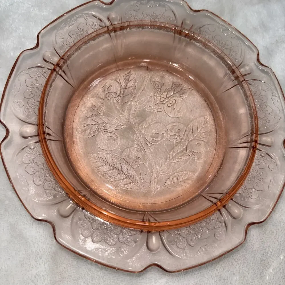 1930’s Vintage Jeanette Pink Depression Glass Cherry Blossom Covered Butter Dish